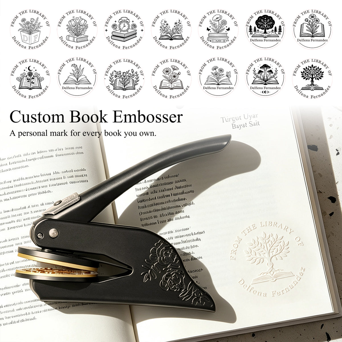 Leewindo Blossom From Pages Custom Book Embosser | Personalized Library Stamp for Book Lovers