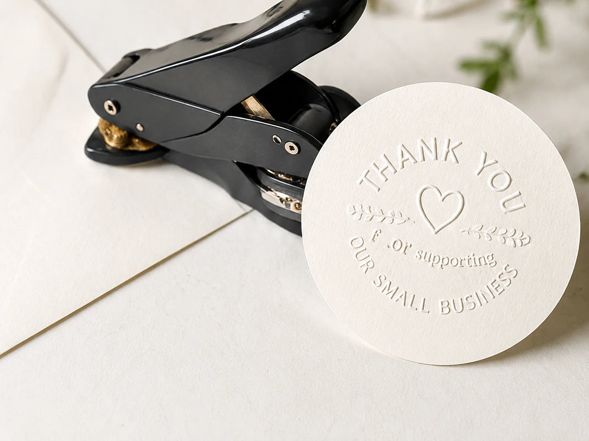 Custom embosser with stamped paper