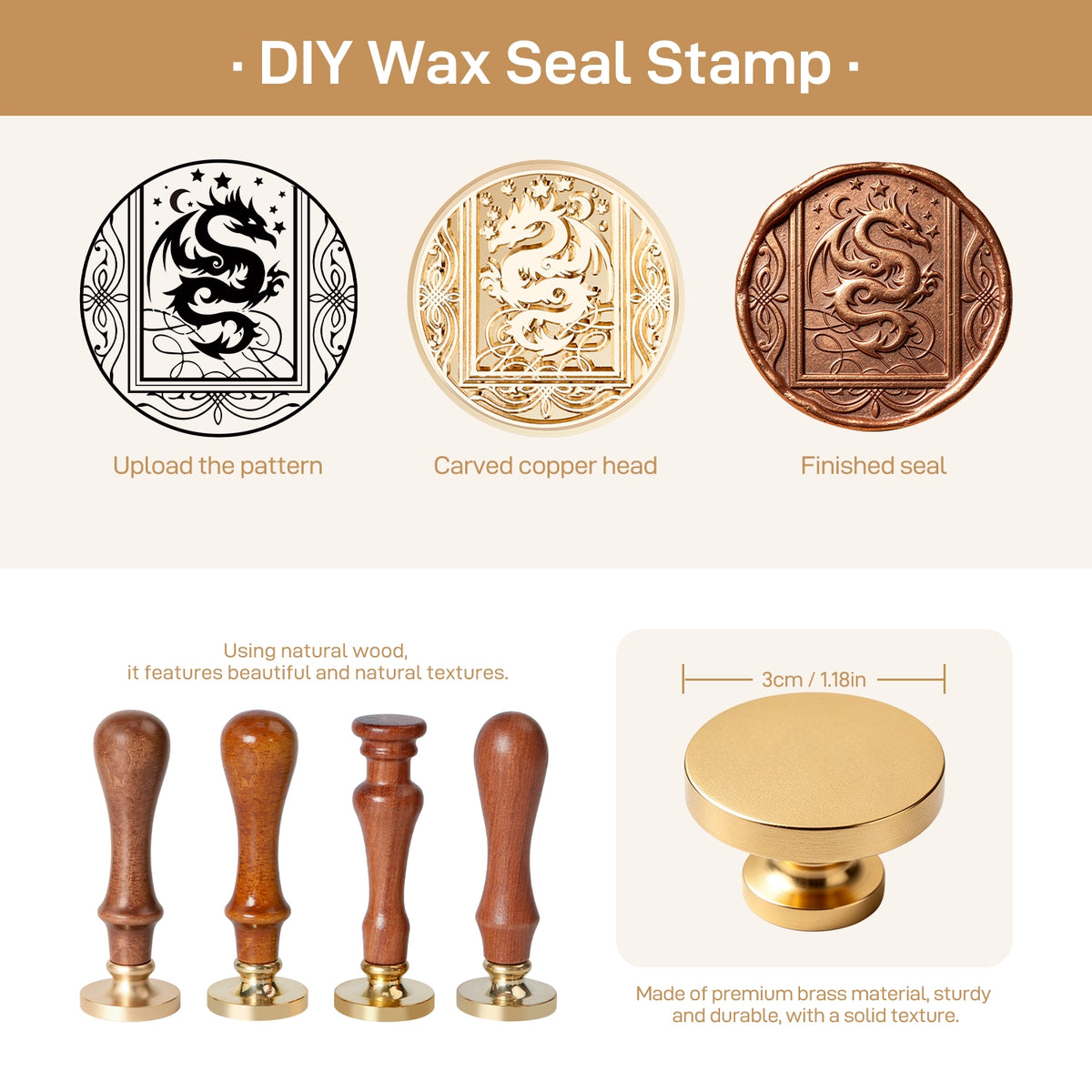 Leewindo DIY Custom Engraved Wax Seal - Wooden Handle（3cm/1.18in）